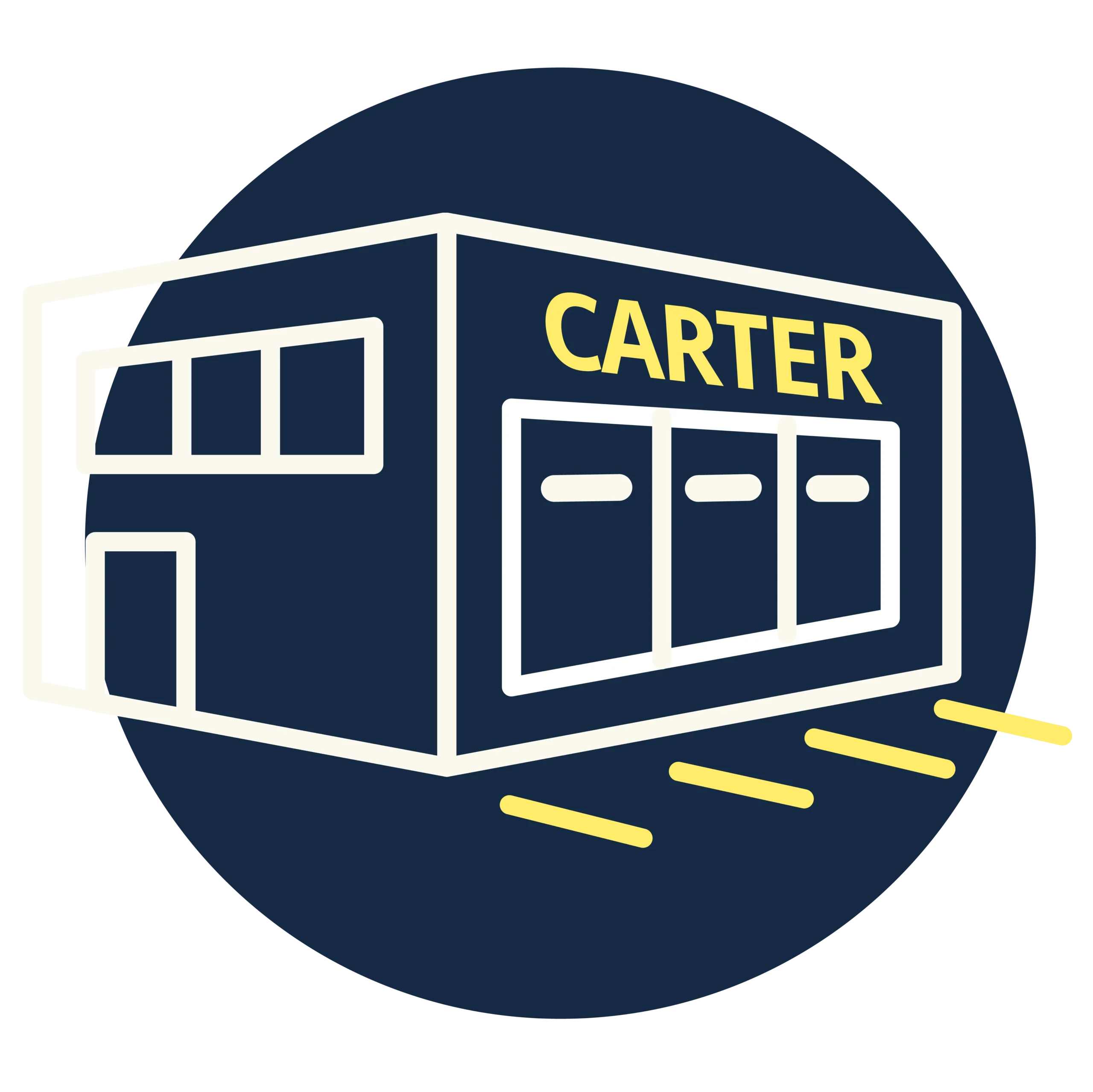 Carter Building Icon in blue with yellow accents
