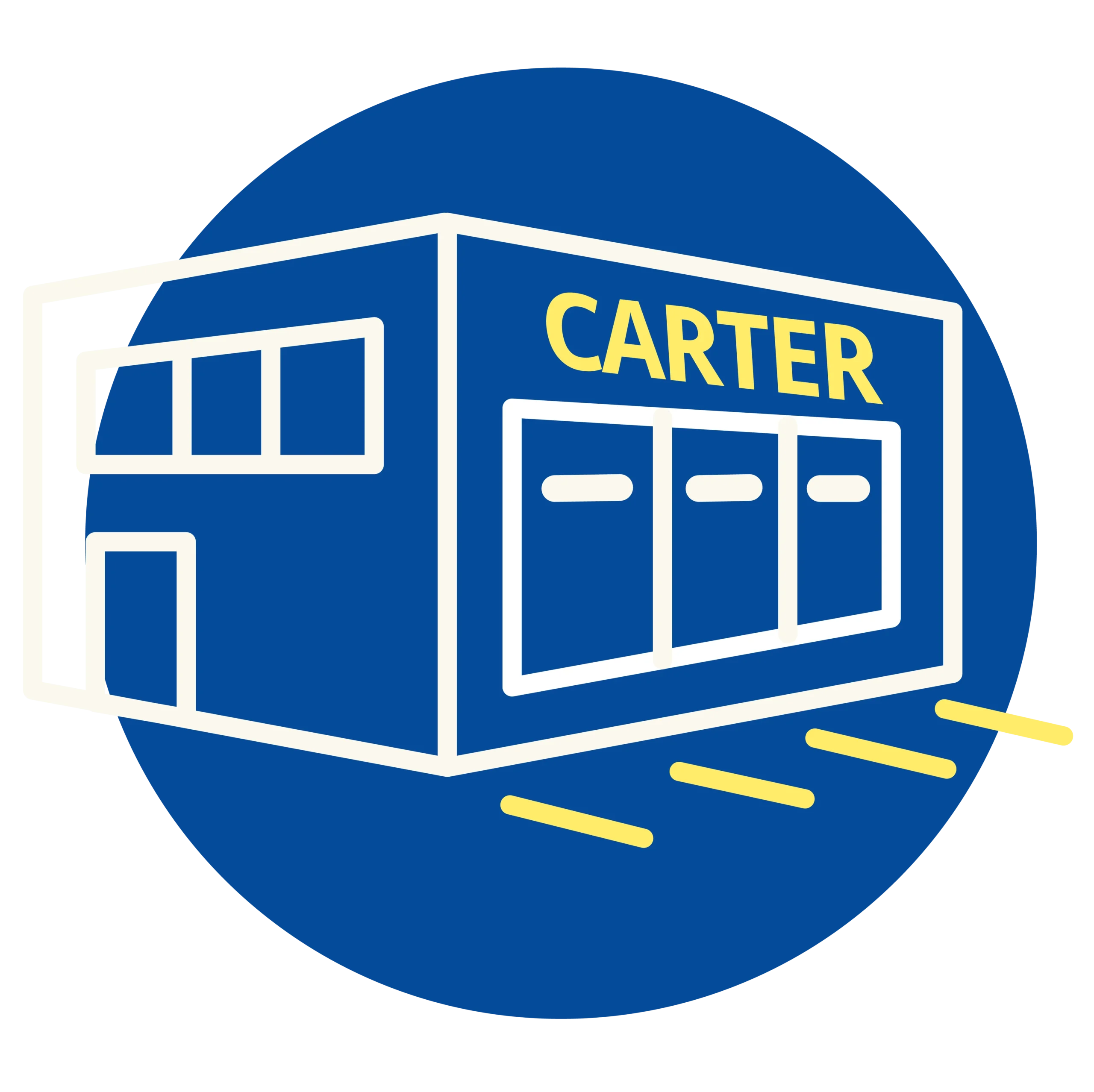 Carter Bearings Building Icon in blue with yellow accents
